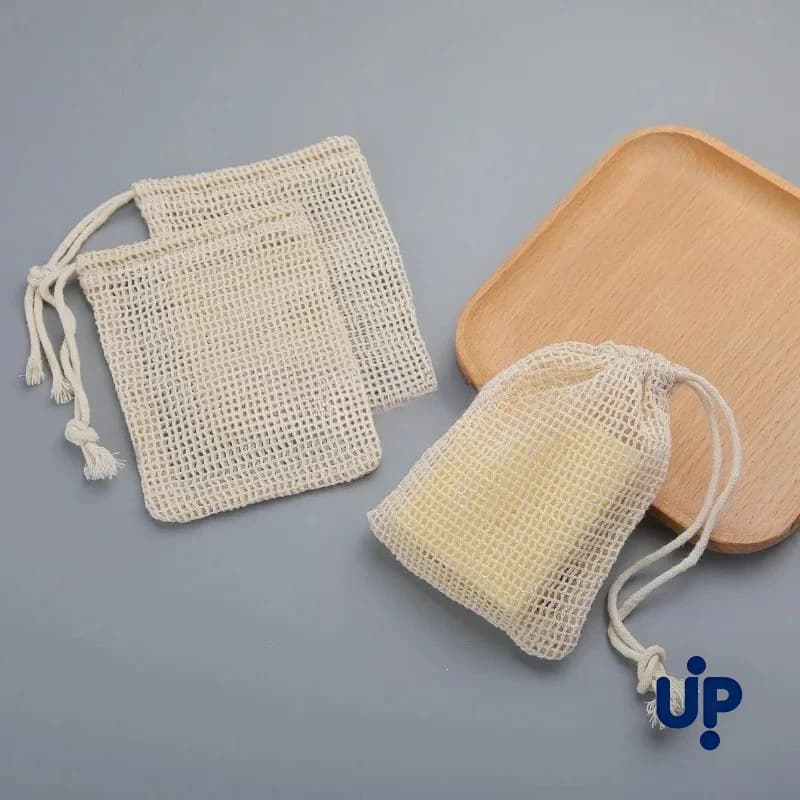 Hand made natural cotton soap bag, eco-friendly, mesh, for body cleaning and skin care