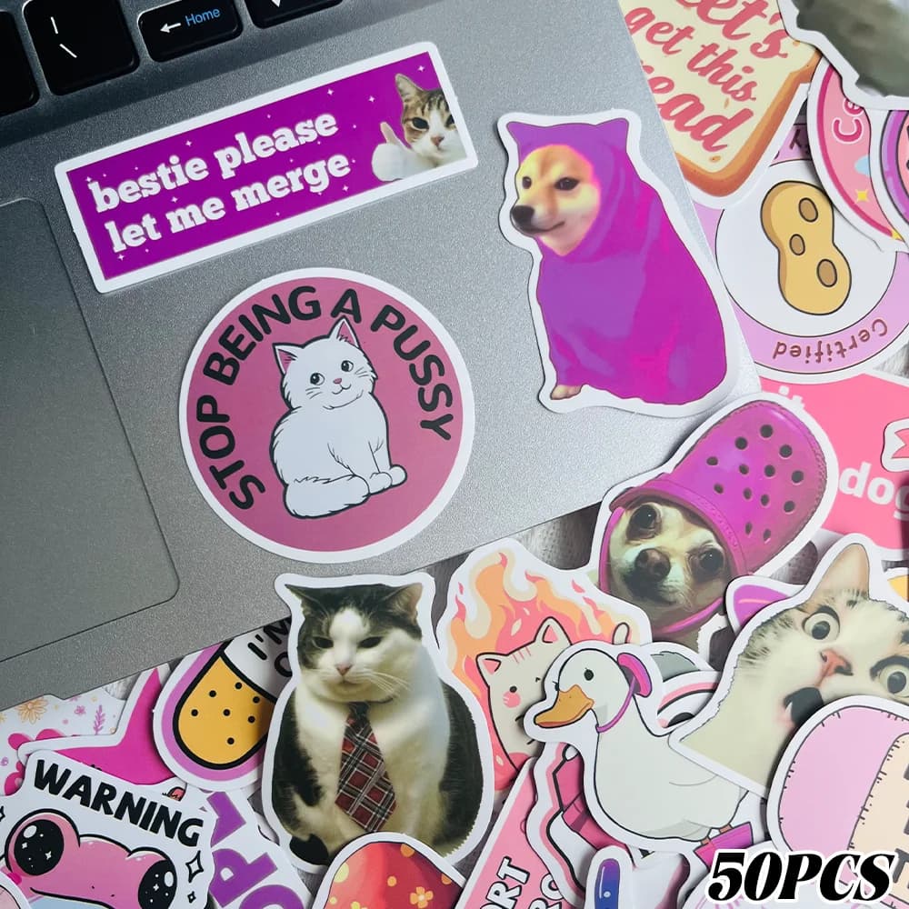 50Pcs Pink Funny Stickers Waterproof Cartoon Gift Decoration Scrapbook Laptop Luggage Guitar Water Cup Phone Case DIY Decal