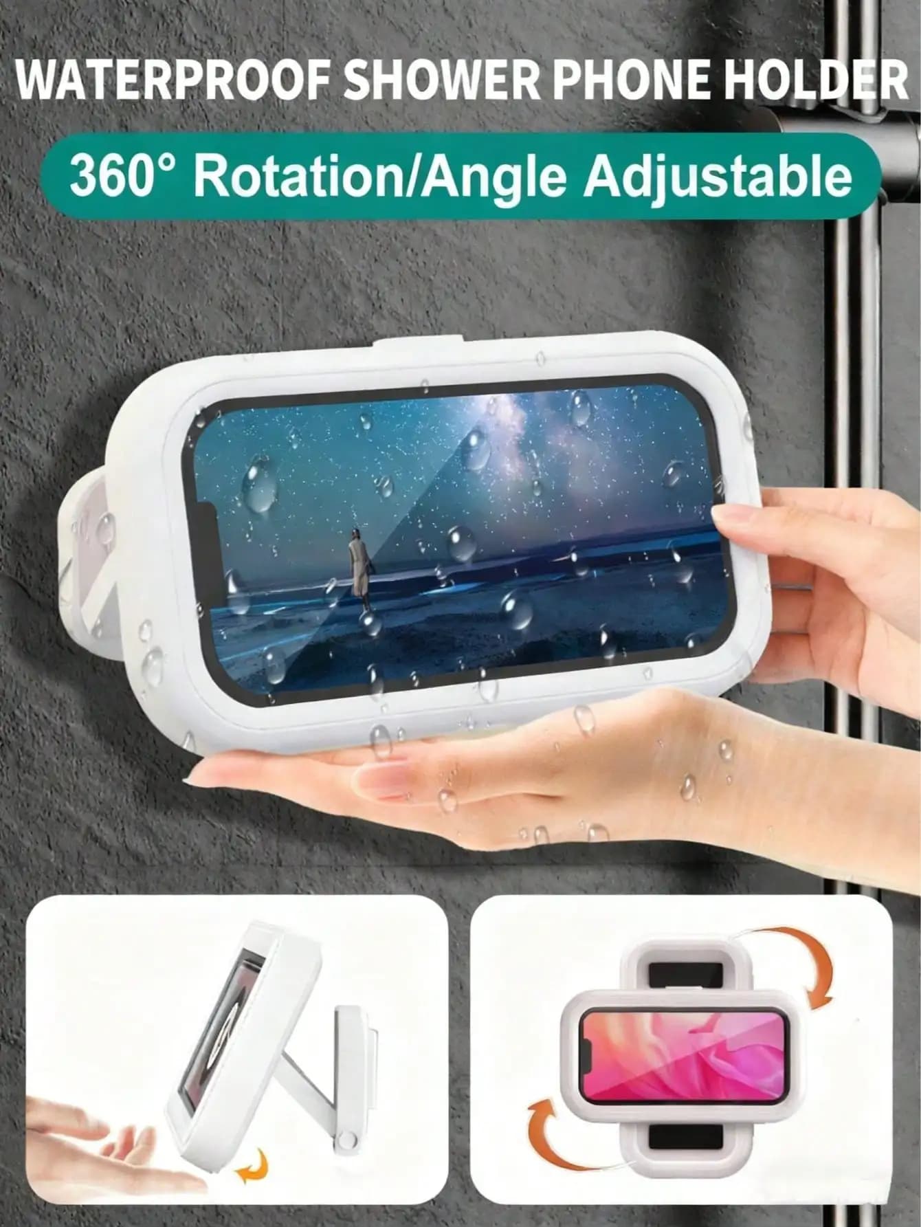 360° Rotating Waterproof Shower Phone Holder, Shower Phone Case, Extendable, Adjustable Angle, Anti-Fog High Sensitivity Protective Cover, Suitable For Bathroom Wall, Mirror, Bathtub, Kitchen, Waterproof Bathroom Touchscreen Phone Box, Wall-Mounted Touchs