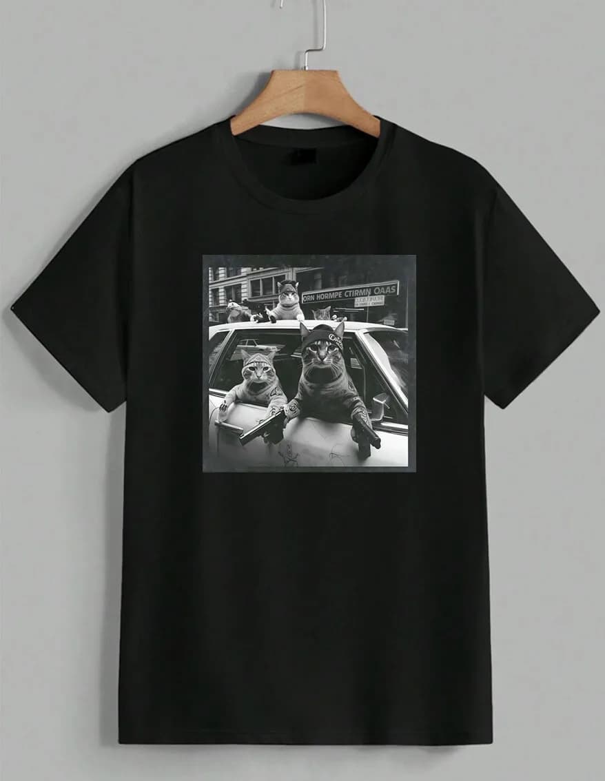 Cat Gangster Funny Thug Life Kitty Streetwear Parody Graphic Tee T-shirt unisex