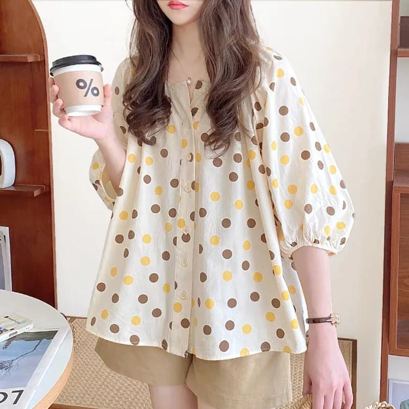 Women's strong size chiffon shirt Summer 2025 New arrival Single sleeves Three-quarter sleeves Large wide shirts Top shirts