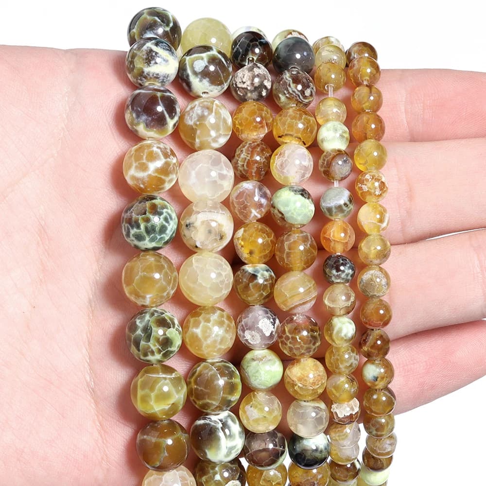 1strand/lot 6/8/10mm Amber Ice Flower Fire Agate Natural Stone Beads Loose Spacer Beads for DIY Bracelet Necklace Jewelry Making