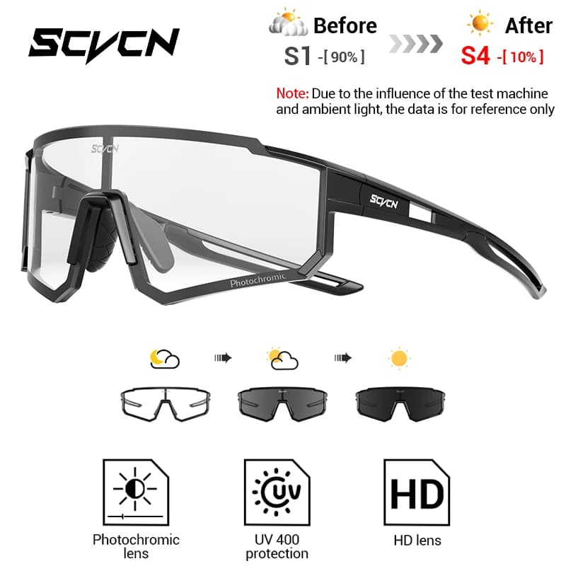SCVEN New Outdoor Photochromatic Protective Glasses Cycling Sunglasses MTB Men's Bicycle Glasses Women's Sports Cycling Glasses UV400