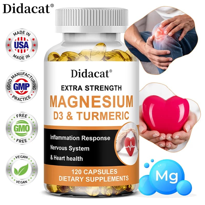 Magnesium and Vitamin D3 with Curcuma, Daily Health Supplement, Immunitarian Support, Bones and Muscle Health