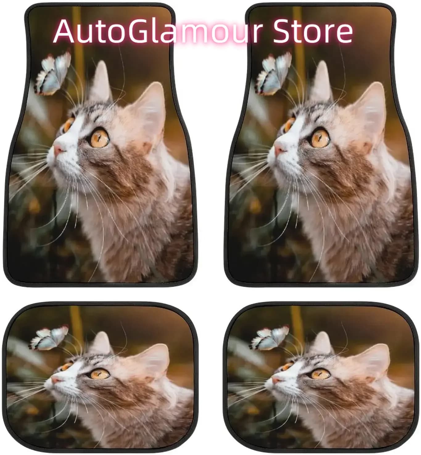 Tappetini per auto Cat Butterfly FrontBack Set completo da 4 pezzi Tappetini per auto SUV per camion con schienale antiscivolo