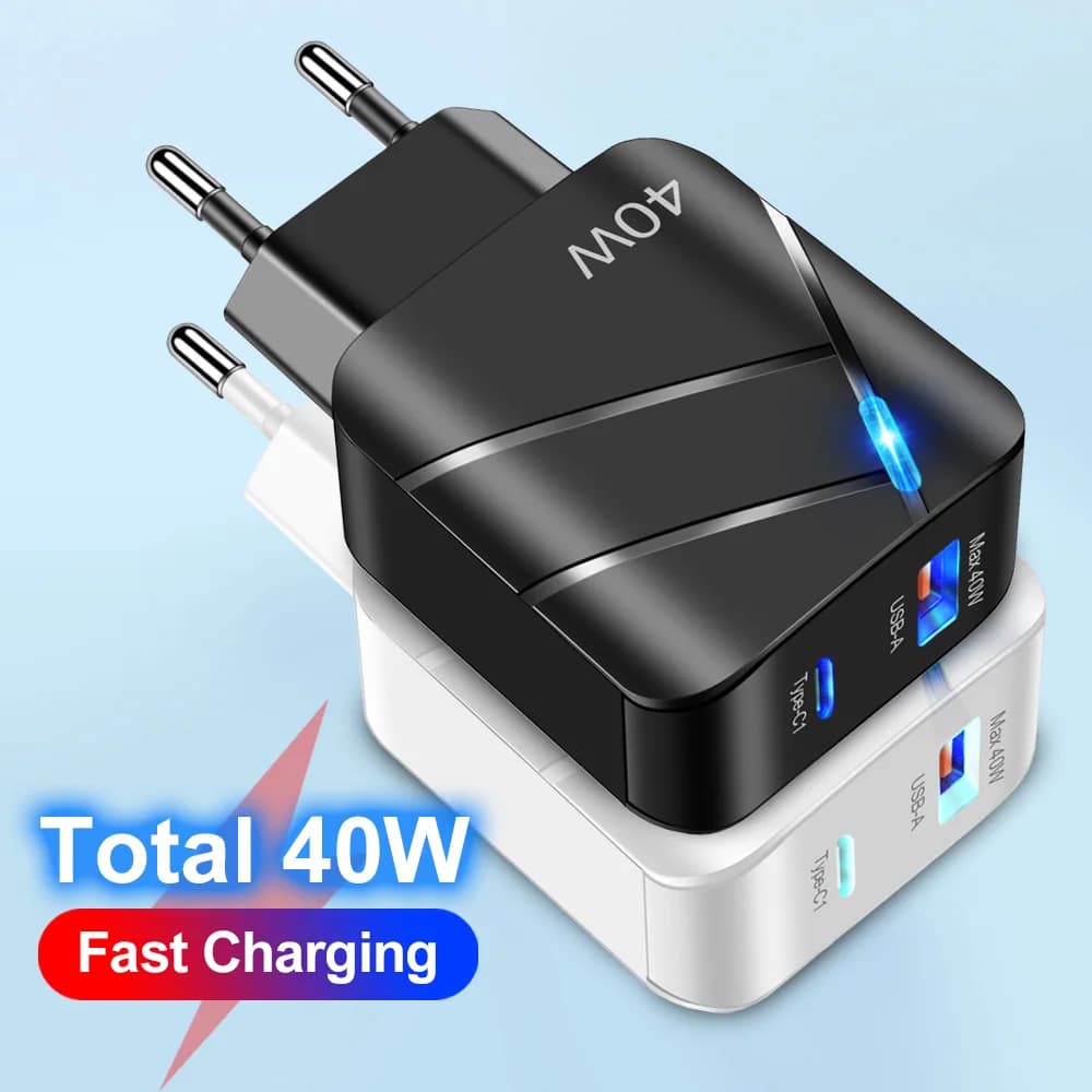 Caricatore USB C 2 in1 PD Adattatore per caricatore da muro QC 3.0 a ricarica rapida per iPhone 14 13 Caricatore USB Samsung Xiaomi Ricarica rapida