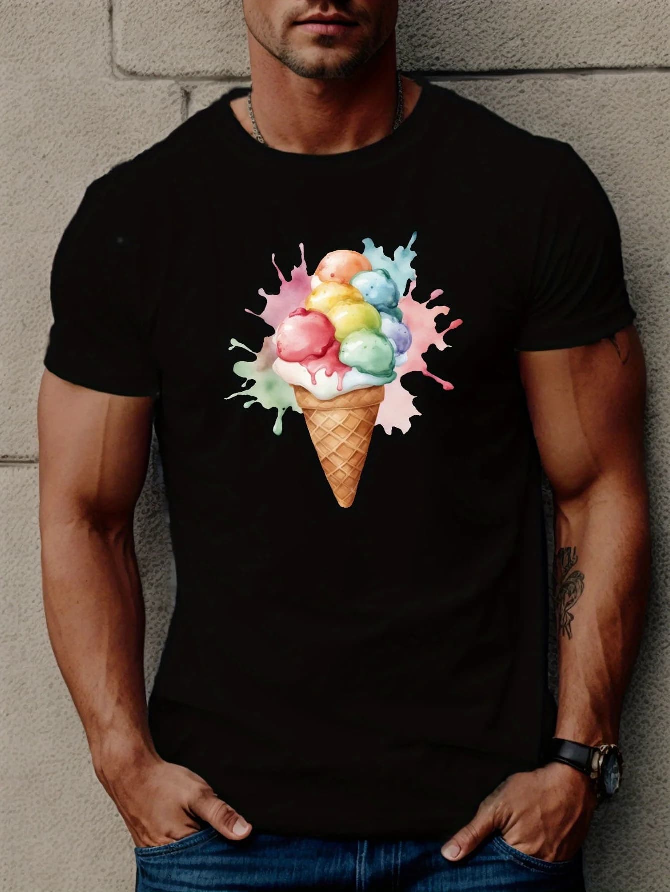 T-shirt con stampa gelato, t-shirt da uomo, t-shirt estiva casual a maniche corte