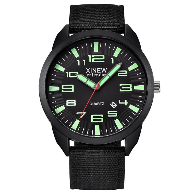 Uomini originali XINEW orologi di marca nero Reloj Hombre moda semplice cinturino in nylon data militare orologio al quarzo economico Montre Homme 2024