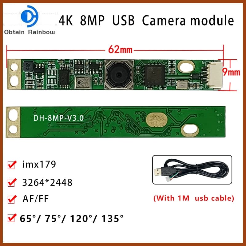 Modulo telecamera 4K Sensore CMOS Imx179 da 8 MP Mini USB UVC Webcam ad alta risoluzione senza distorsione per visione artificiale per videoconferenze