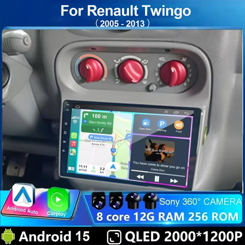 Autoradio Android 15 con Carplay per Renault Twingo 2005-2013, Schermo Intelligente con GPS e RDS