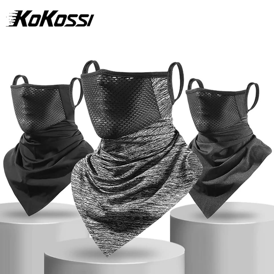 Maschera Protettiva Solare KoKossi per Ciclismo, Copricapo Estivo in Seta Ghiaccio, Traspirante, con Ganci per le Orecchie, Sciarpa Triangolare per Sport all'Aperto