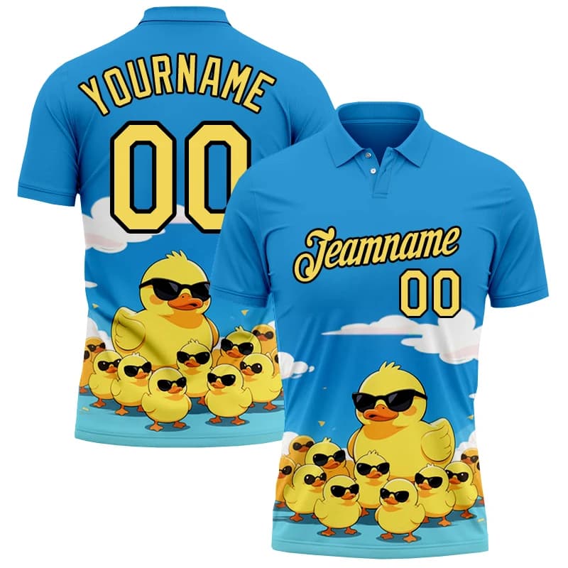 Polo da golf personalizzata con stampa 3D a forma di anatra per uomo e donna, personalizza il tuo nome, numero e nome della squadra