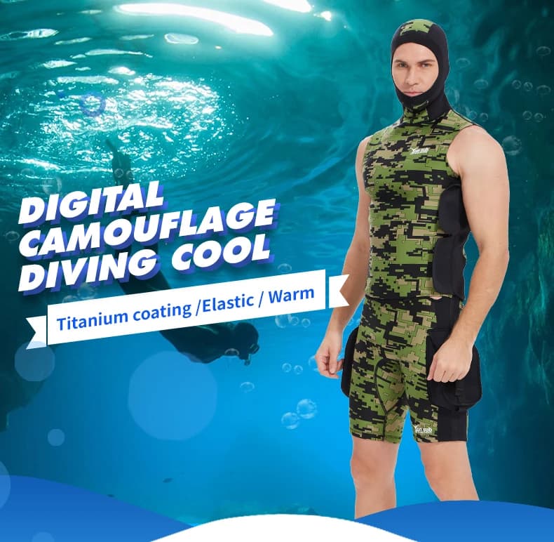 2MM Neoprene sleeveless 2 pieces Scuba Snorkeling Sub-neck Vests UV protection Water sports Surf Kayak drift bath shorts