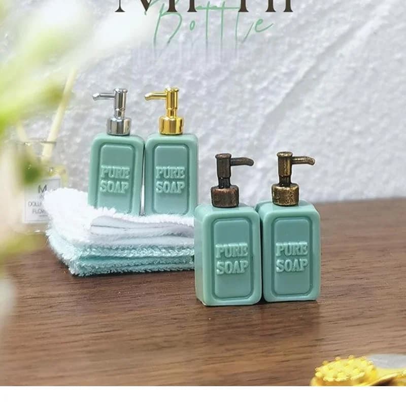 Set di 4 Accessori per Bagno in Miniatura, Dispenser di Sapone in Miniatura, Giocattolo per Casa delle Bambole