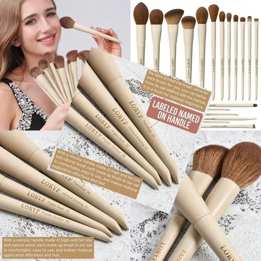 Set di Pennelli da Trucco Etichettati 18 Pezzi, Set Pennelli Viso e Occhi, Ultra Morbidi per Fondotinta, Correttore, Blush, Contouring e Sfumatura Ombretto