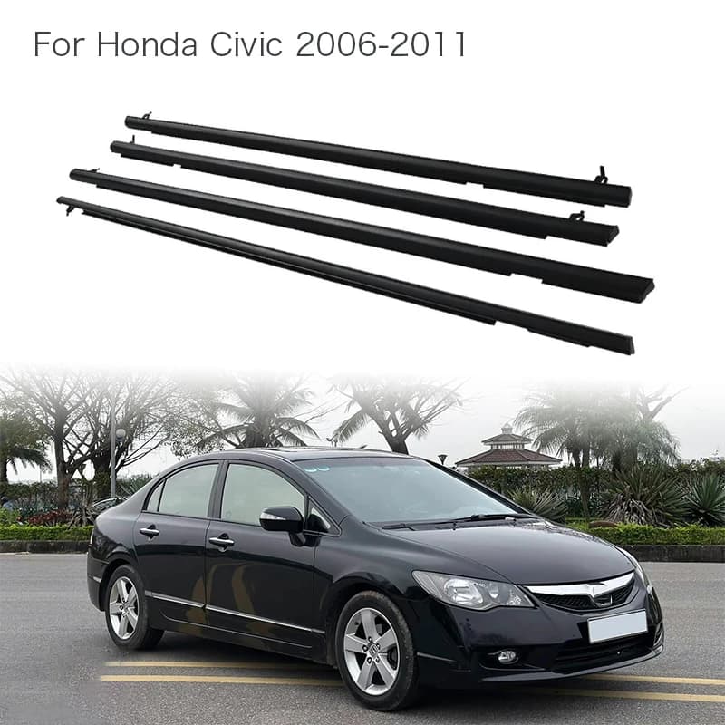 4 Pezzi Guarnizione in Gomma Cromata per Finestrini Honda Civic 2006-2011, Guarnizione Laterale per Porte, Ricambio 72410-SNA-A01