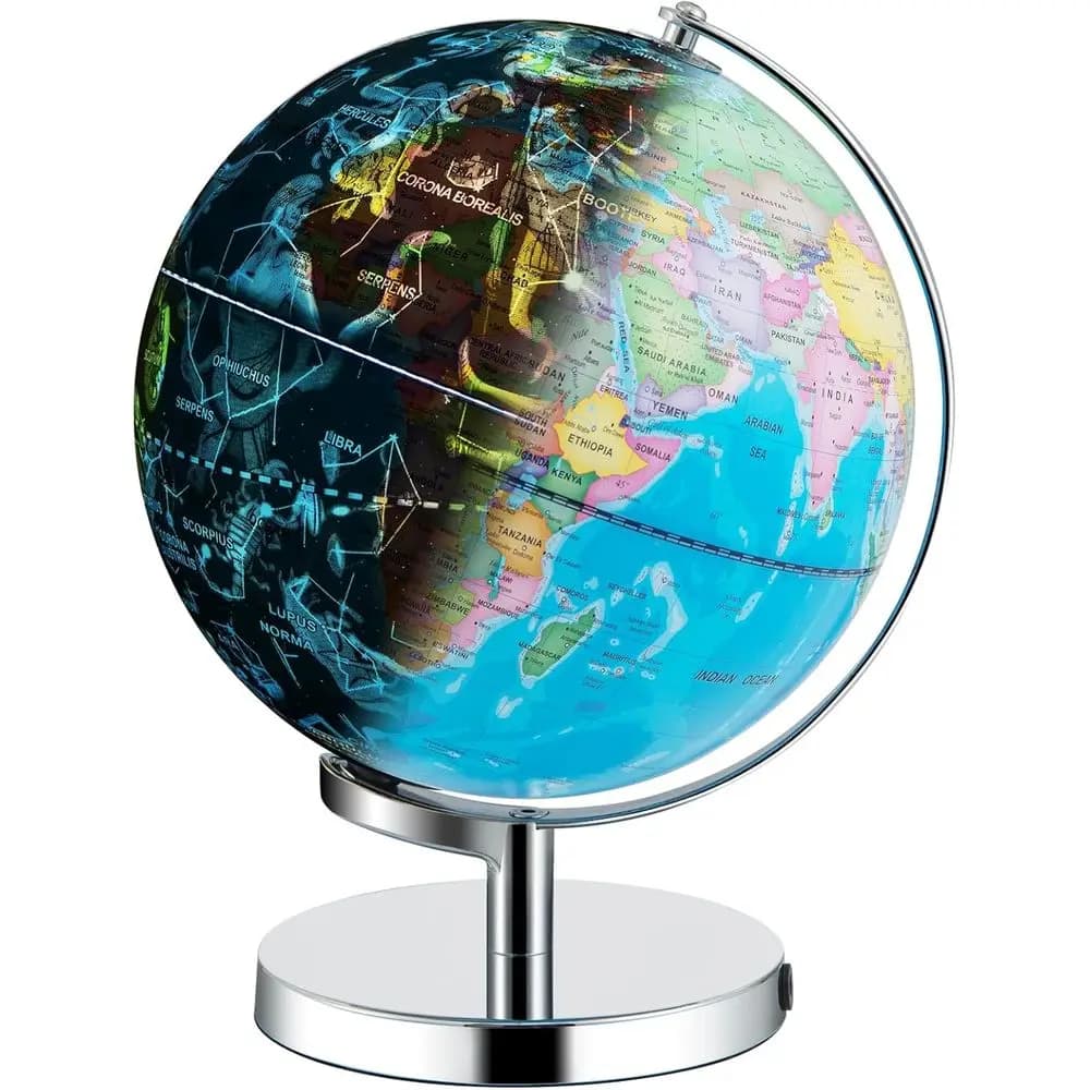 Globo Terrestre Illuminato 3-in-1 con Luce Notturna per Bambini, Educativo per la Geografia, Decorazione da Scrivania