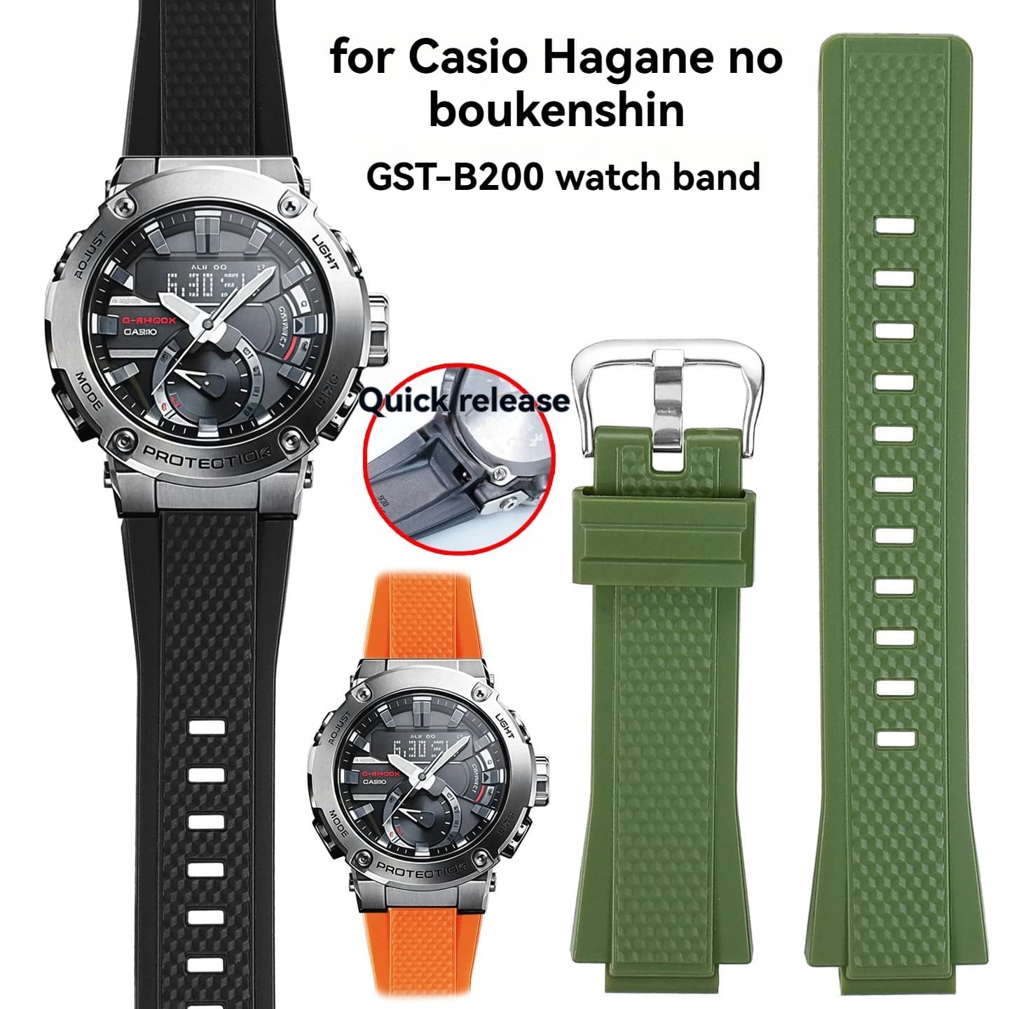 Cinturino per orologio in gomma resina impermeabile per Casio serie GST-B200 GST-B200-1A Accessori per orologi da uomo con cinturino di ricambio