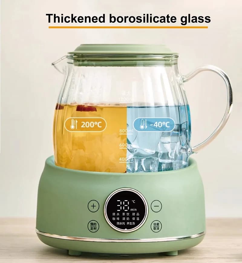 Bollitore elettrico domestico Isolamento automatico Dessert Stufato Boil Pot 1.2L Smart Health Pot Teiera per fiori in vetro con controllo della temperatura