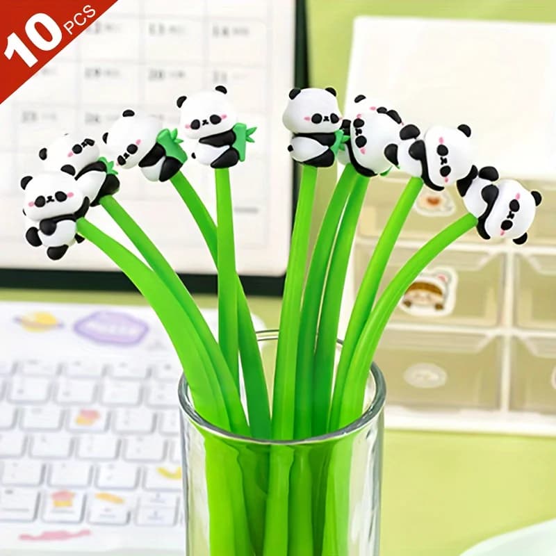 10 penne gel Panda, scrittura fluida senza perdita di inchiostro, impugnatura comoda, ricariche rimovibili, riutilizzabili, adatte per scrivere, annotazioni per lo studio, appunti d'ufficio, diari, ecc., festa della mamma