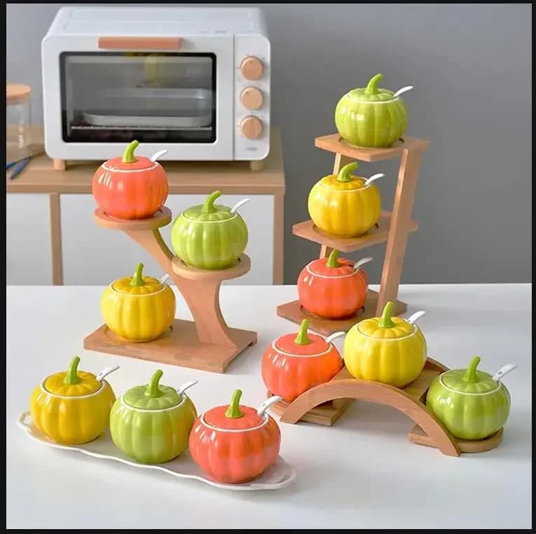 Set di barattoli per bottiglie di spezie in ceramica Forniture per la cucina di casa MSG Scatola di sale per olio di zucca Piatto per ciotola per crema per uova