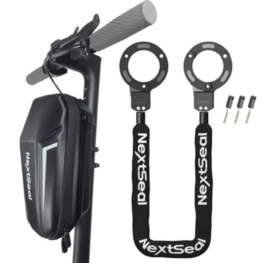 Lucchetto per Monopattino Elettrico ad Alta Sicurezza, Lungo 35,55 Pollici, Spessore 6mm, Catena Antifurto per Bici con Chiave e Borsa Portaoggetti per E-Bike e Scooter