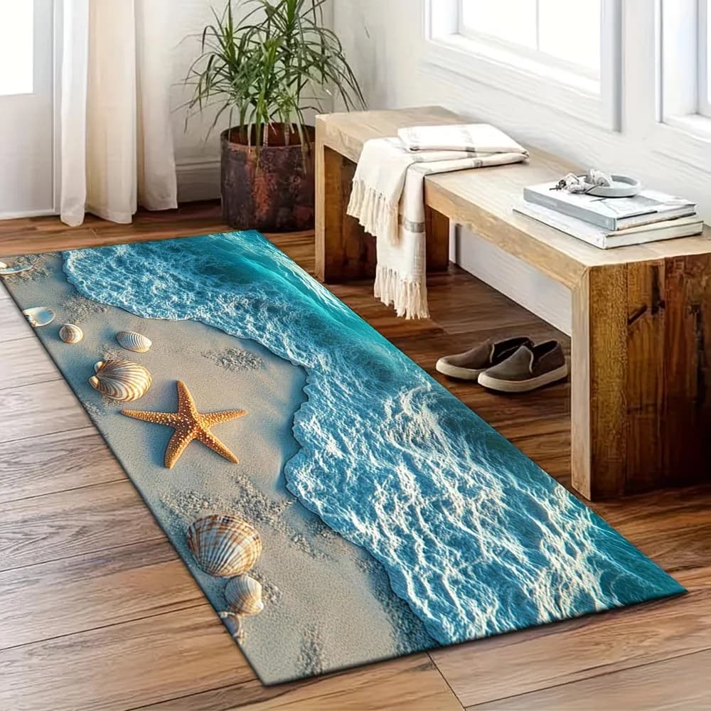 Tappeto Runner 3D a Tema Stella Marina Estiva, Tappeto Lungo Antiscivolo per Cucina, Ingresso, Corridoio, Soggiorno, Bagno, Decorazione per Pavimenti