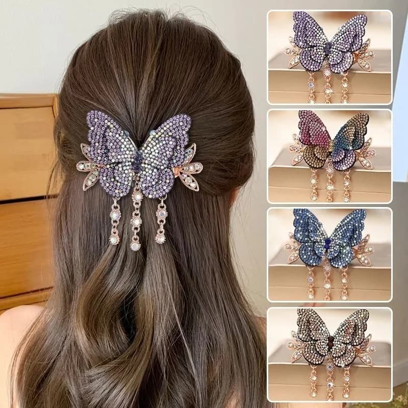 Fermaglio per capelli di lusso leggero con nappa a farfalla per la parte posteriore della testa, accessorio per capelli raffinato ed elegante