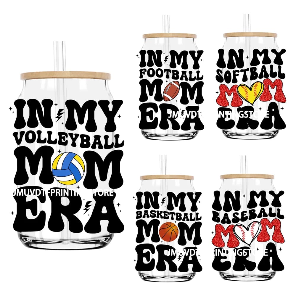 In my Football Softball Volleyball Mom Was UV DTF Transfer Stickers decals for Libbey Cold Cups Waterproof Tumbler DIY