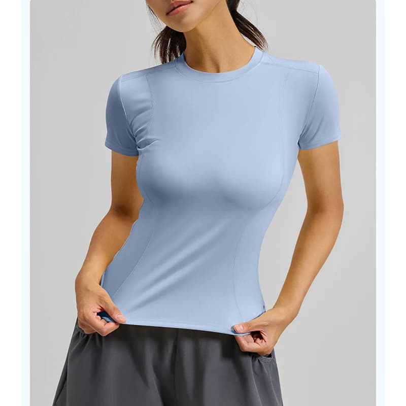 Women Slim Fit Yoga T-Shirt Quick Dry Breathable Short Sleeve Running Top Lightweight Moisture Wicking Tight Fitness Tee