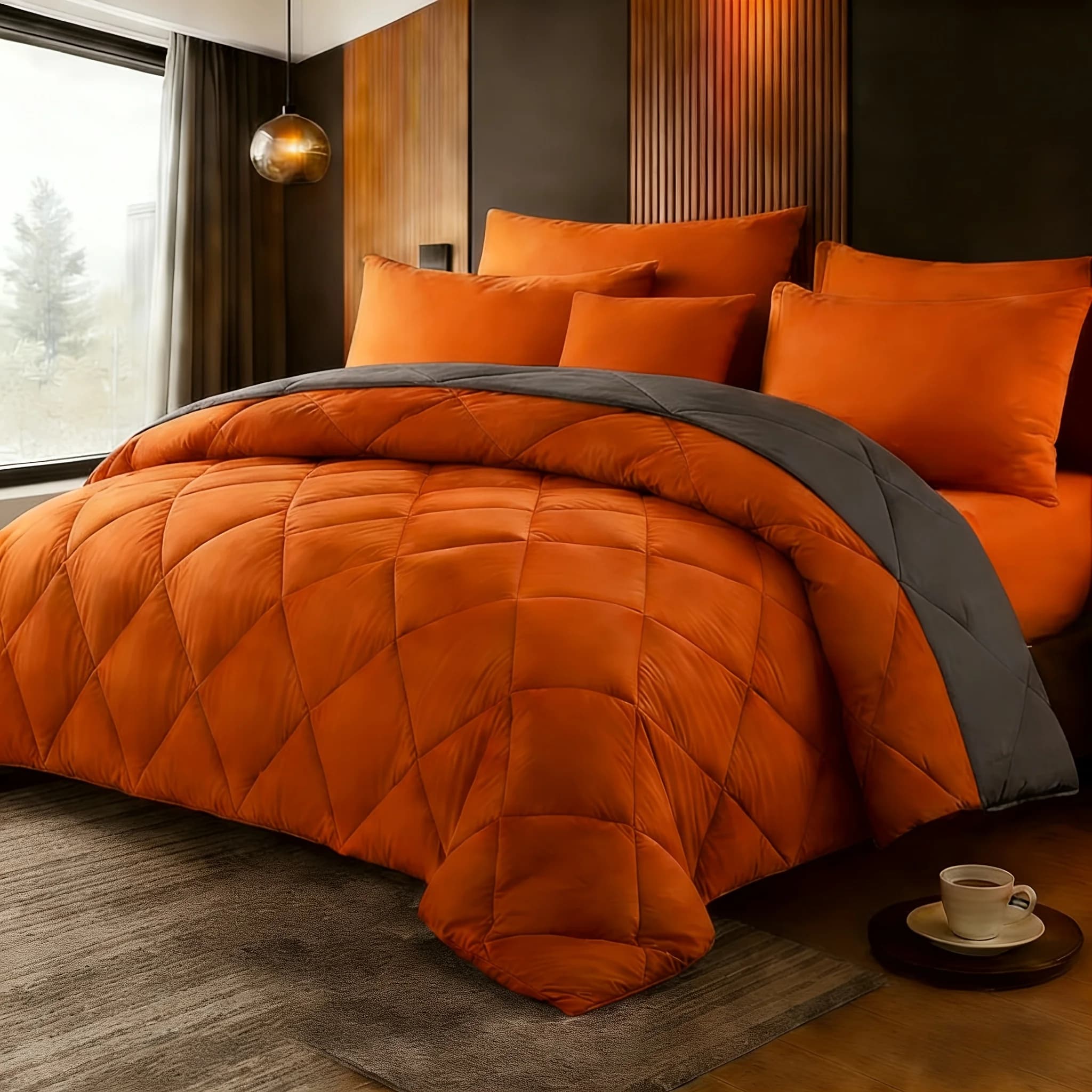 Set di biancheria da letto di lusso con motivo a diamante, 5 pezzi - Imbottitura in fibra morbida, soffice e confortevole, calda tutto l'anno - 1 copripiumino - 3 federe - 1 cuscino decorativo, perfetto per regali natalizi - Piumino trapuntato