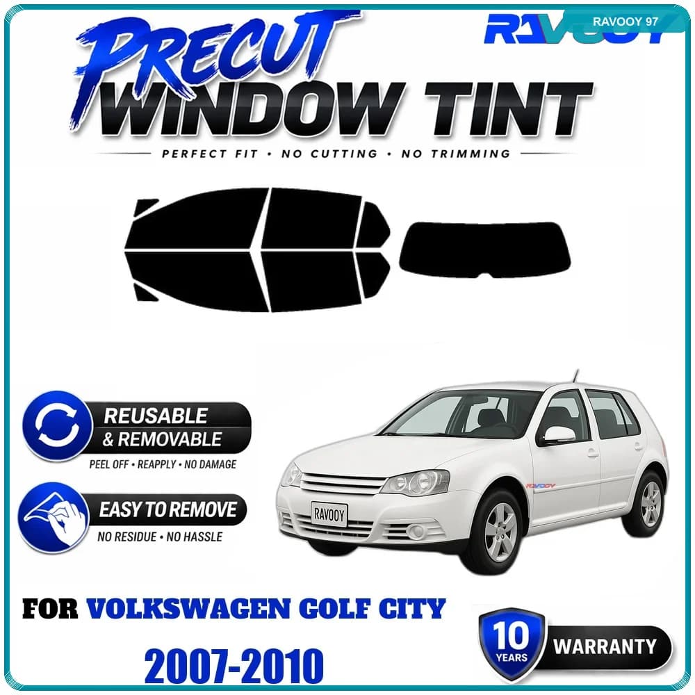 RAVOOY Precut Window Tint, Reusable Removable EPU Film, Custom Fit for Vw Golf City 2007-2010, UV Heat Protection