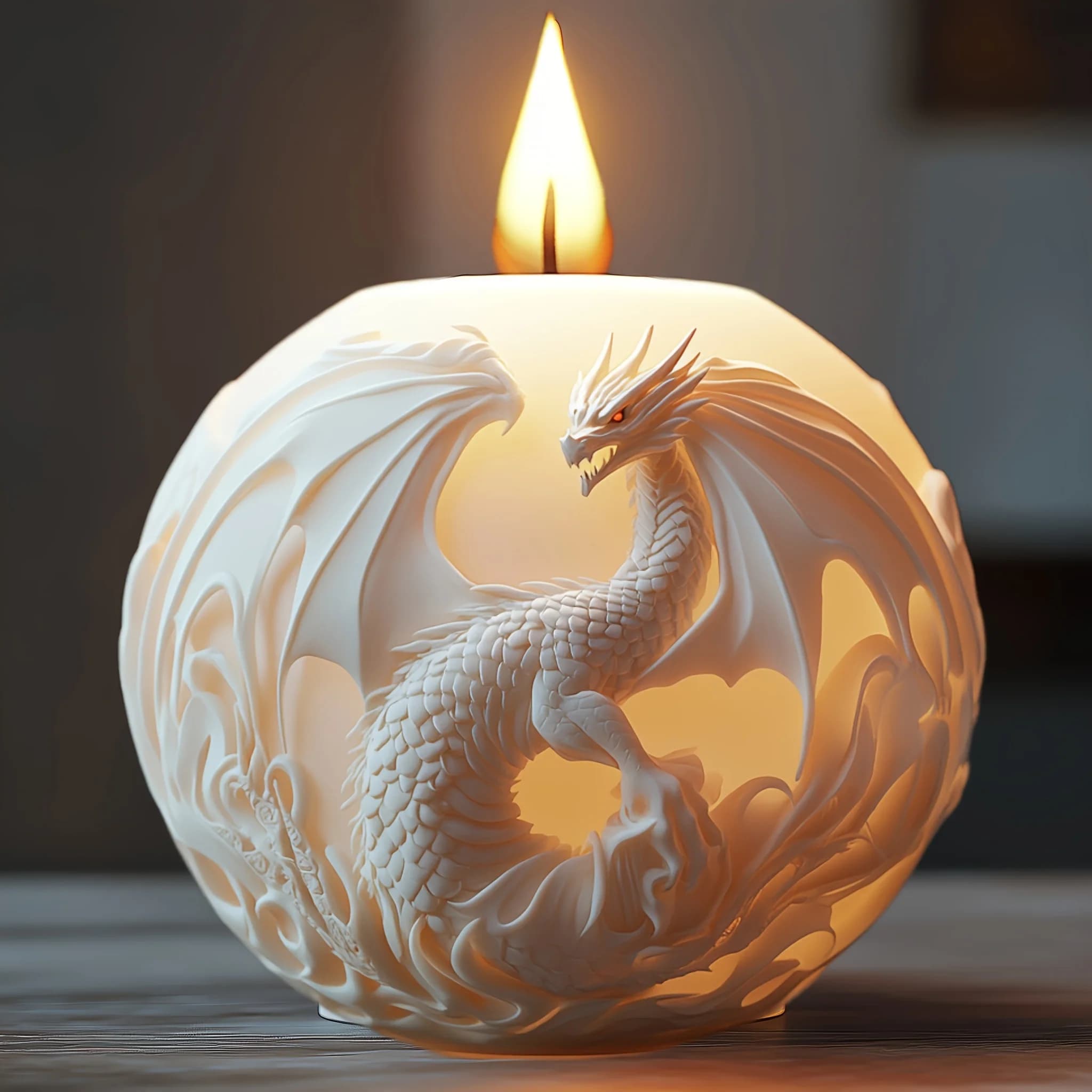 Stampo in Silicone per Candele a Forma di Sfera con Rilievo di Drago Sputafuoco, Stampi in Resina e Gesso per Sfere con Ali di Drago Volante