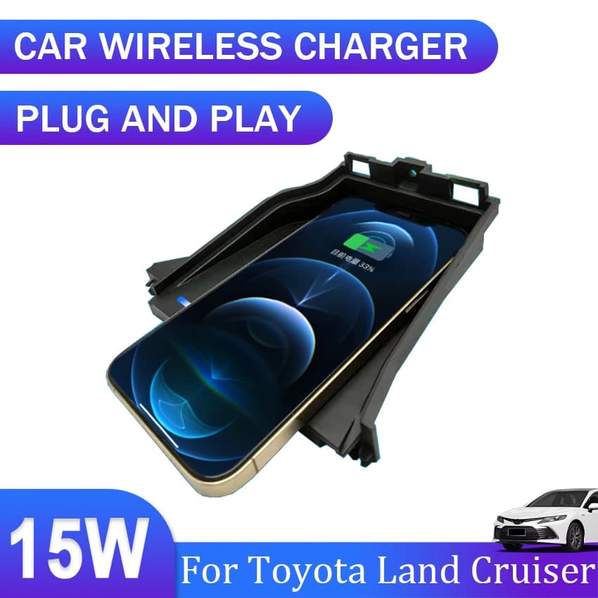 Caricatore wireless QI da 15W per auto, caricatore rapido per telefono, base di ricarica per Toyota Land Cruiser dal 2016 al 2020, accessori auto