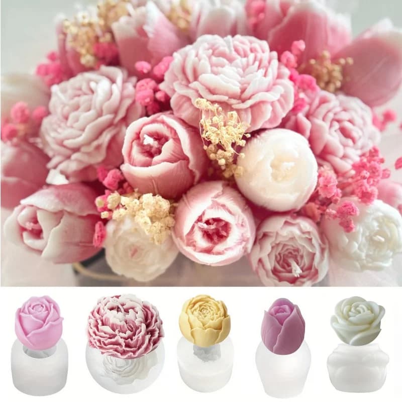 Five-Piece SetDIYFloral Candle Silicone Mold，Suitable for the production of scented candles and resin wax art|Perfectly suited f