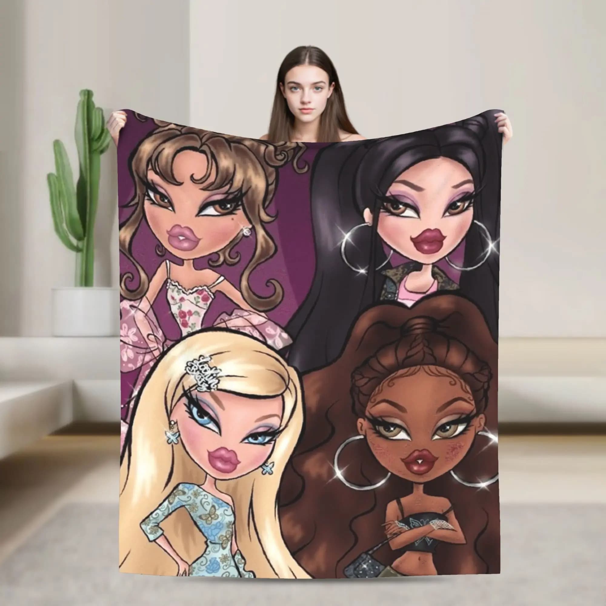 Coperta super morbidaBambini da campeggio Bratz Shining Girls Coperta da tiro Copriletto in flanella per camera da letto Copridivano grafico