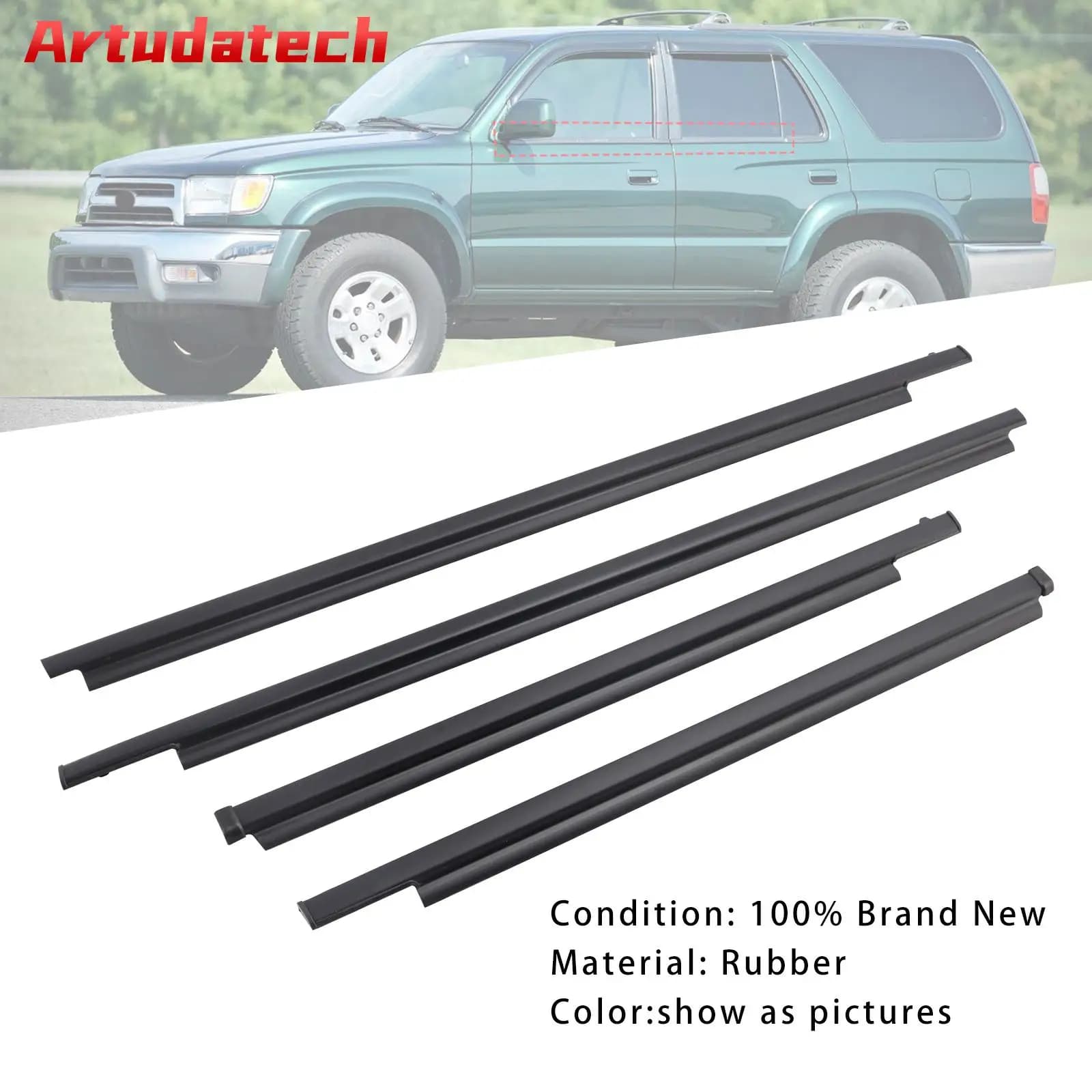 Artudatech 4PCS Porta Cintura di Vetro Modanatura Esterna Guarnizione Per TOYOTA 4RUNNER 1996-2001 Accessori Auto