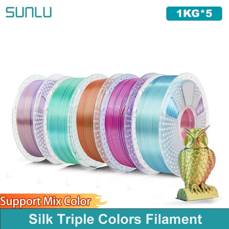SUNLU 5KG Silk PLA Plus Triple Filament Color 1KG 1,75mm Pla + Rabinbow Triple Colors 3D Filament ordered wrapped for 3D Printer