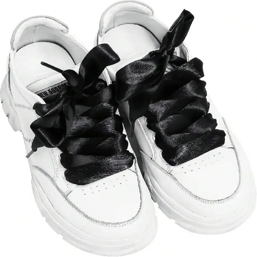 Lacci per scarpe in raso nero, larghi e piatti, per sneakers, scarpe da skate, stivali, scarpe sportive casual