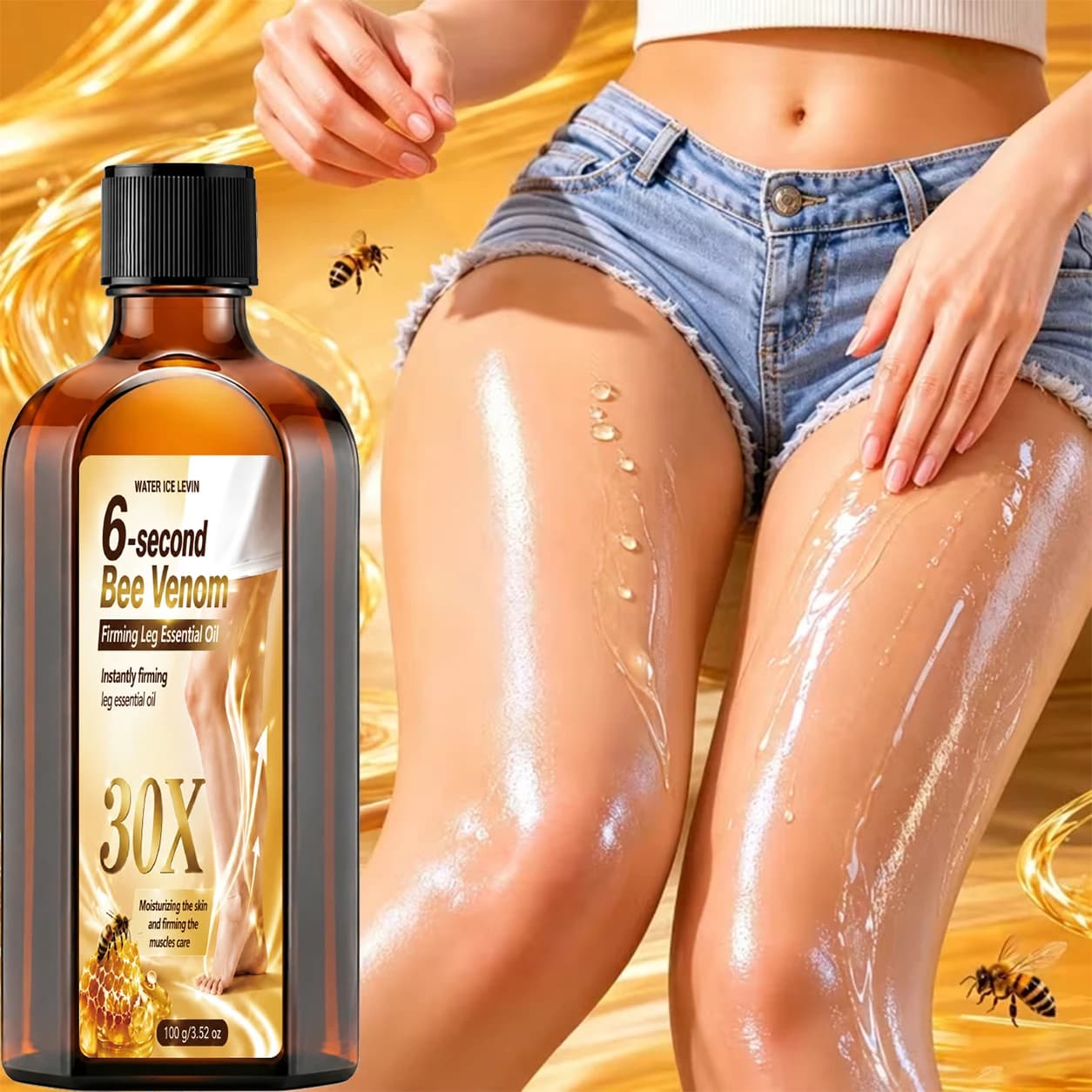 Water Ice Levin Bee Venom Firming Leg Oil 6-second 30X Formula Instant Tightening Hydrating Leg Massage Essential Oil 100g