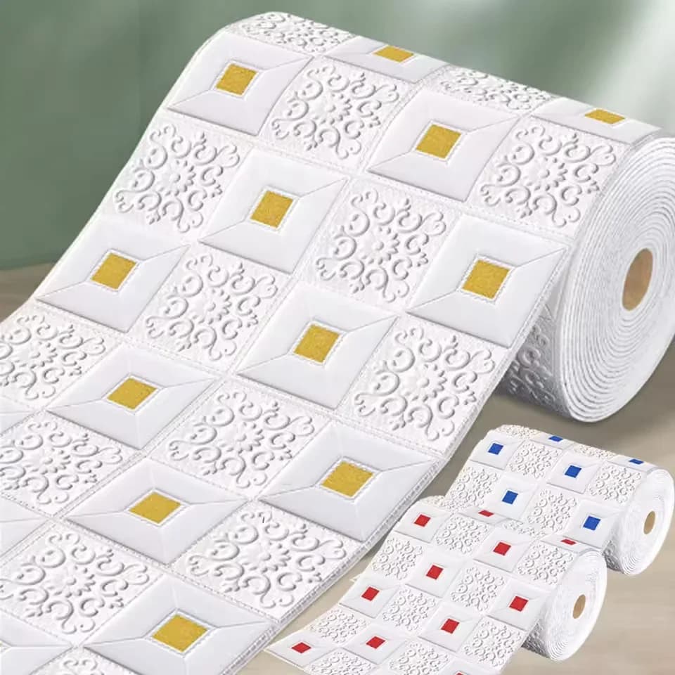 70 cm x 1 m/2 m/3 m/5 m/10 m Adesivo da parete 3D Stereo Pannello del soffitto Decorazione del tetto Carta da parati in schiuma Autoadesiva Impermeabile Decorazione della casa