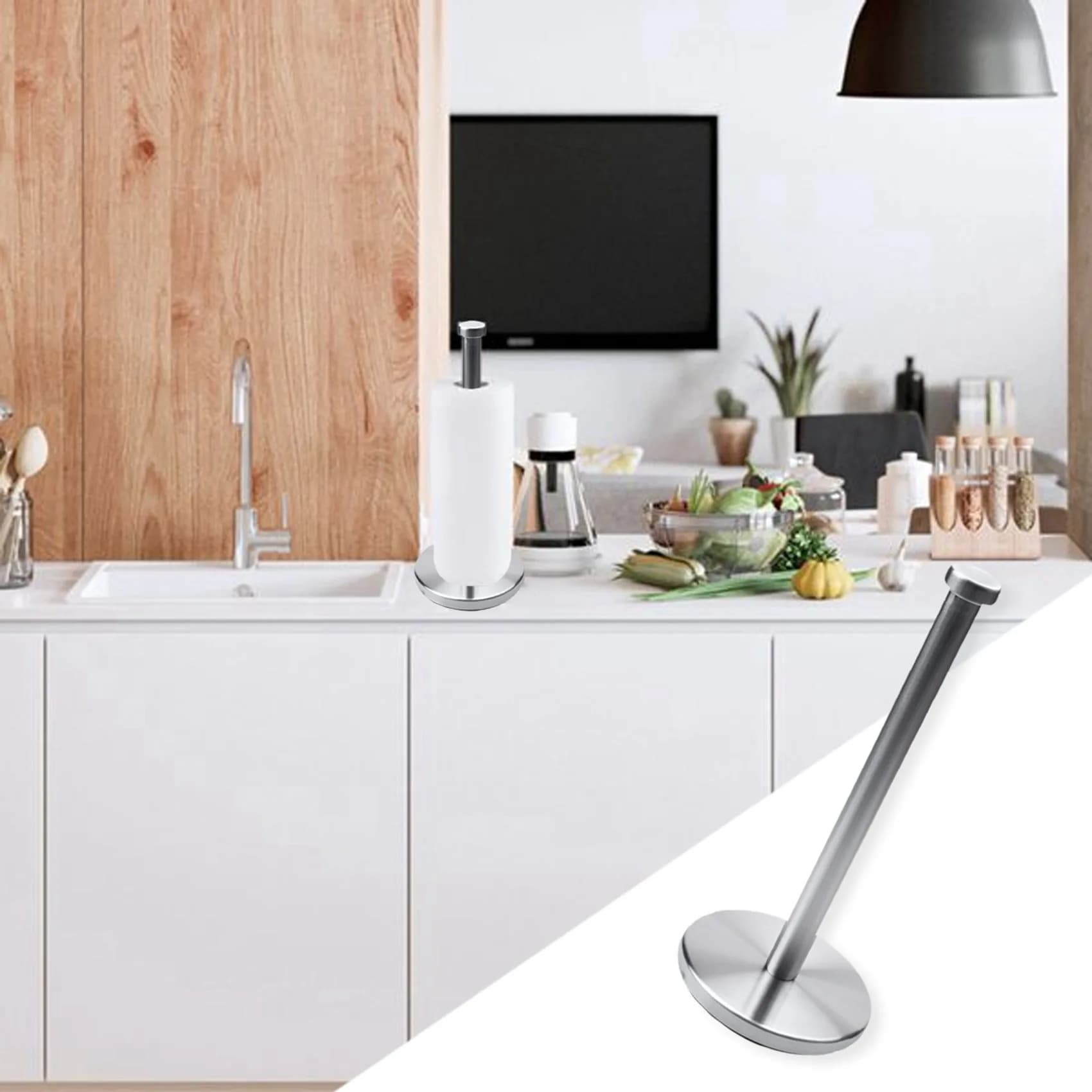 2X Stainless Steel Roll Paper Towel Rack Kitchen Tissue Holder Bathroom Toilet Paper Stand Napkin Rack House Tool-AT64