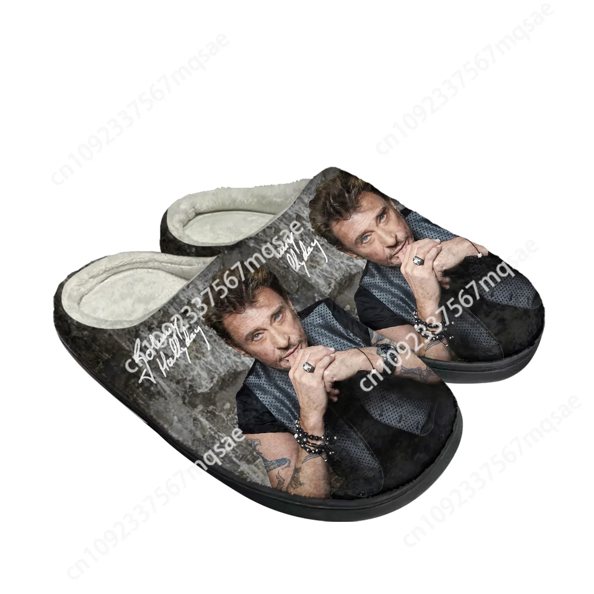 Johnny Hallyday Cantante rock Home Pantofole personalizzate in cotone Sandali da donna per uomo Peluche Stampa 3D Scarpe casual per tenere al caldo Pantofola termica
