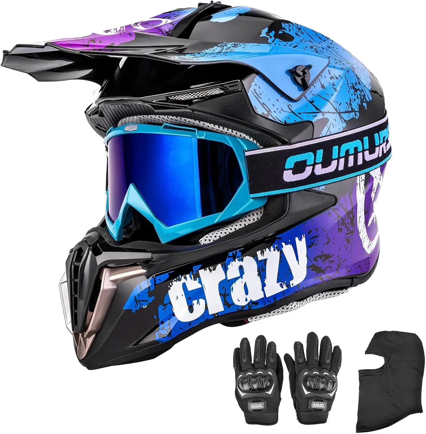 ATV Cross Bike Helmet for Adults with Glasses Gloves Mask Quick Hook Buckle Adjustable visor Adult Motorcycle Helmet Off-Road M