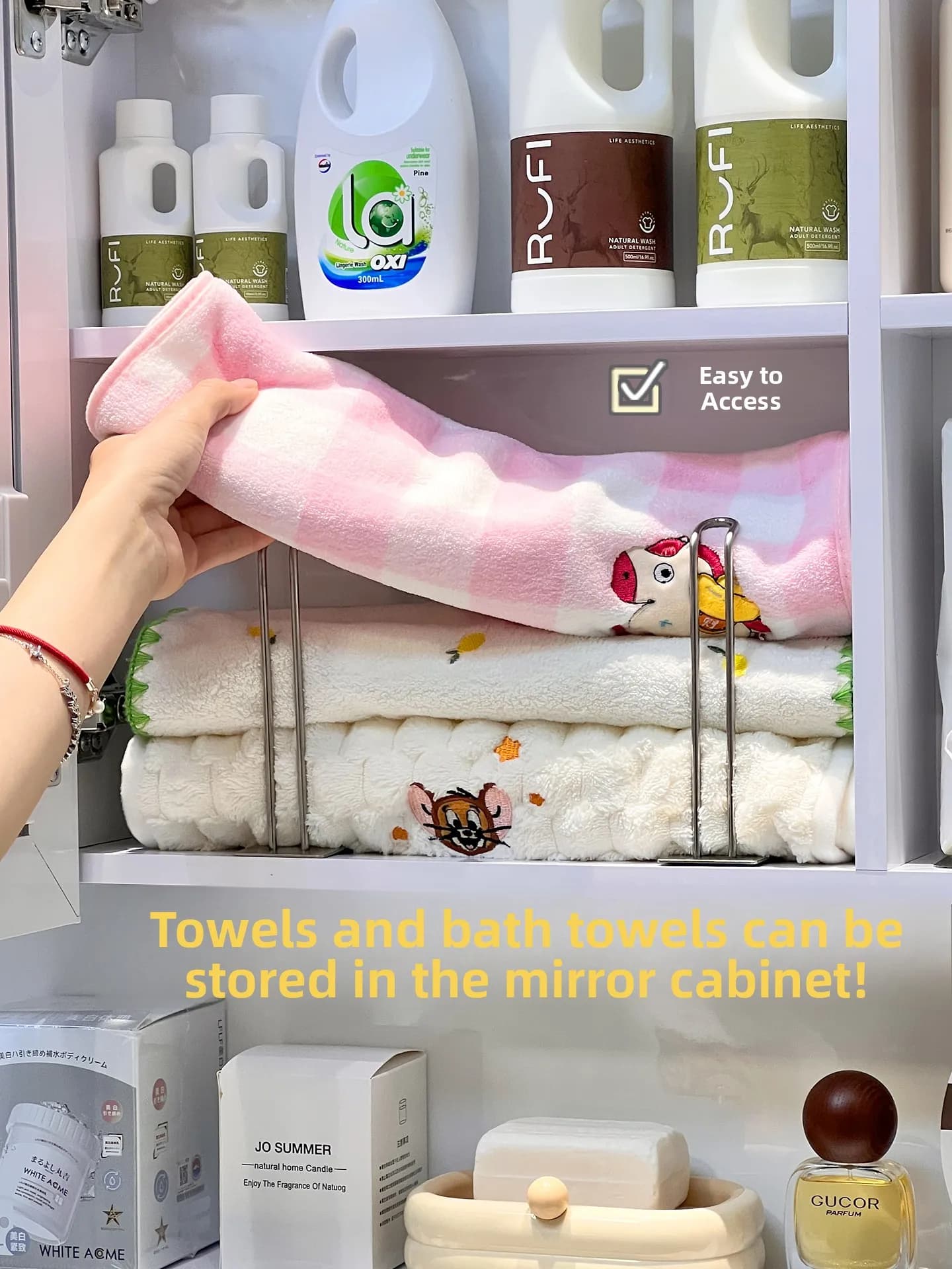 Gancio appendi asciugamani per mobile bagno, senza foratura, per armadietto a specchio, porta asciugamani viso e da bagno, scaffale fisso per riporre gli asciugamani