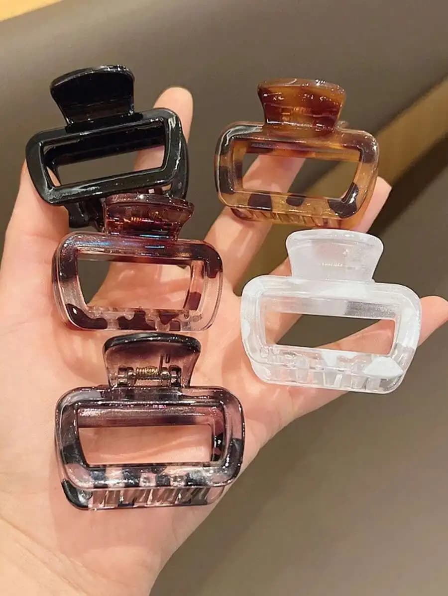6/5/3 Pezzi Fermagli per Capelli Quadrati in Plastica da 5 cm, Stampa Leopardata Ombre Nero Bianco Grigio, Accessori Versatili per Capelli da Donna per Uso Quotidiano e Trucco