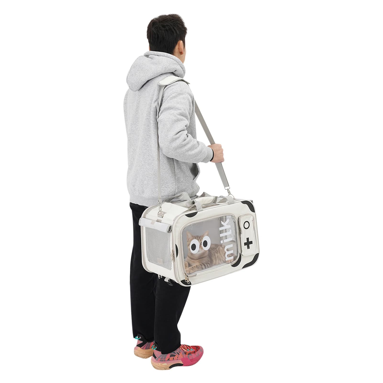 Pet Backpack Carrier 48x25x32cm, Collapsible Cat Travel Bag 22lbs with Anti Running Rope for Outdoor Walking