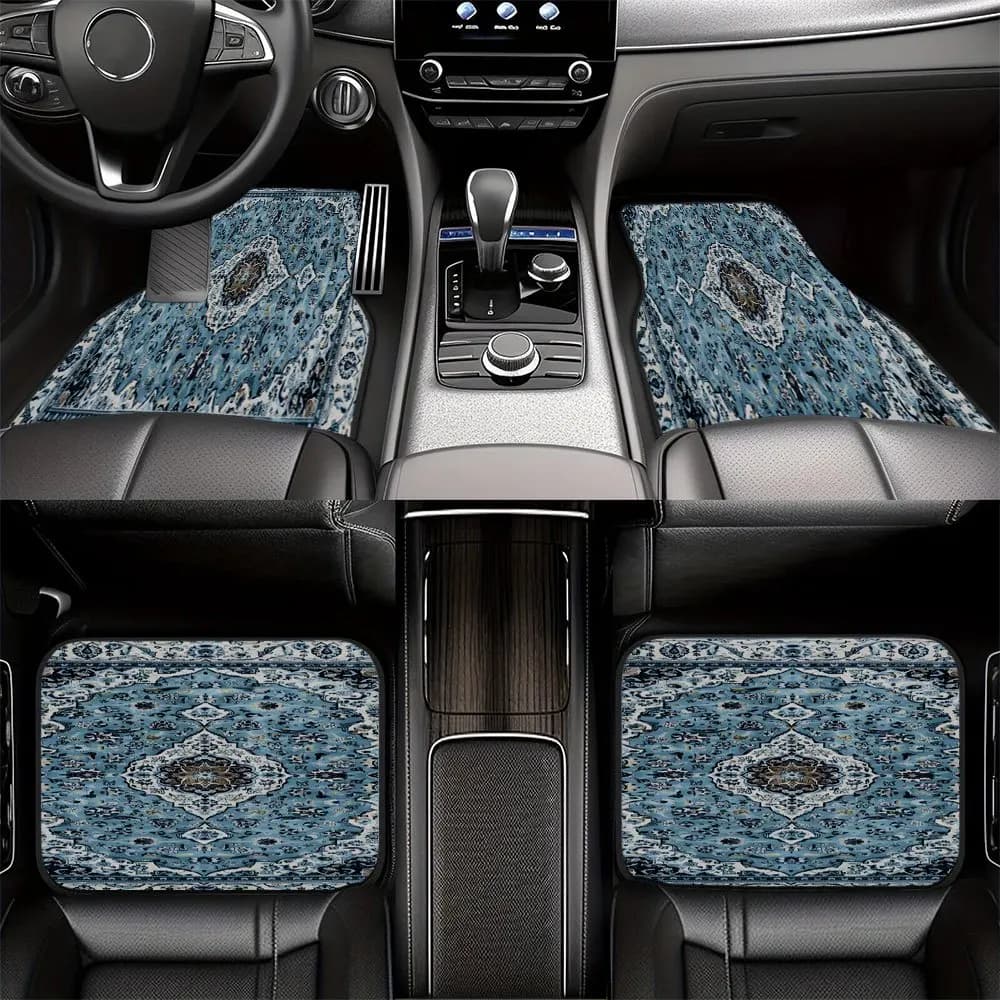 2pcs/4pcs Bohemian Retro Blue Car Floor Mat Set - Durable And Easy-to-clean Material, Suitable For All Car Models - Stylish And