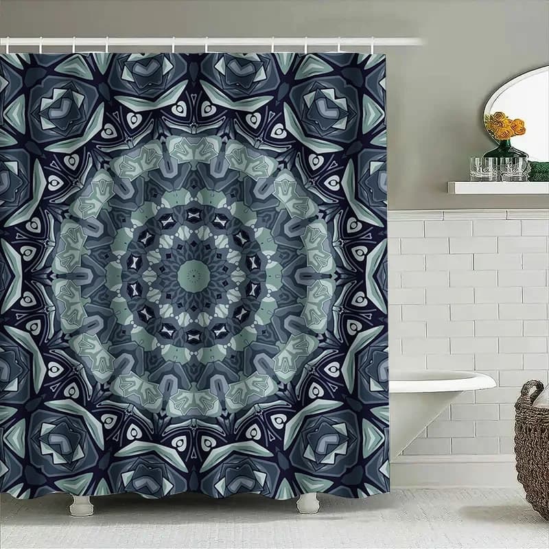 Tenda da doccia Mandala Blu Verde Grigio Tessuto decorativo impermeabile Pannelli da doccia per bagno Tessili per la casa Tenda da doccia con stampa