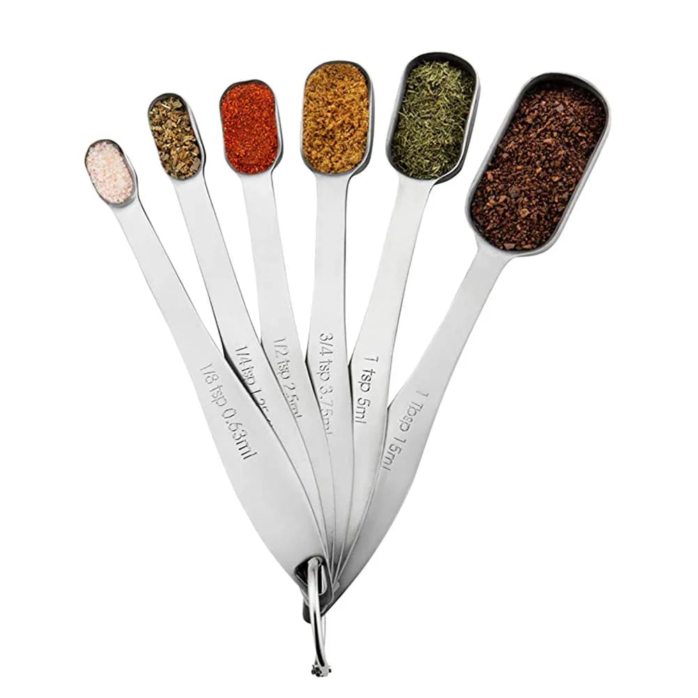 6Pcs Measuring Spoon Set Stainless Steel Kitchen Spoons with Clear Scale Markings for Baking Cooking Spices Salt Accurate